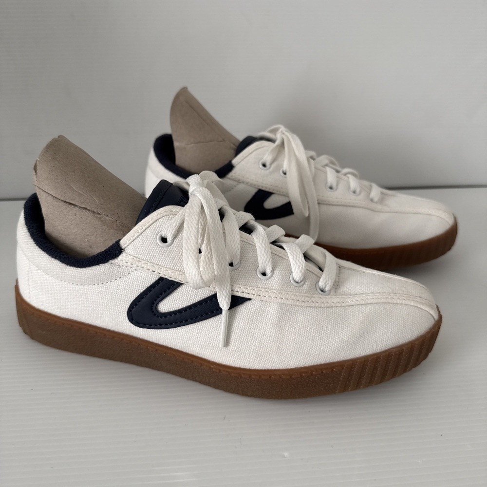 Tretorn Nylite Icon Sneaker Women's White / Blue ~ Size 7 Canvas Retro Preppy